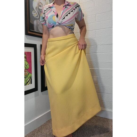womens Vintage 1970s Yellow Gigham coord set matching two piece vest maxi skirt - Picture 8 of 8